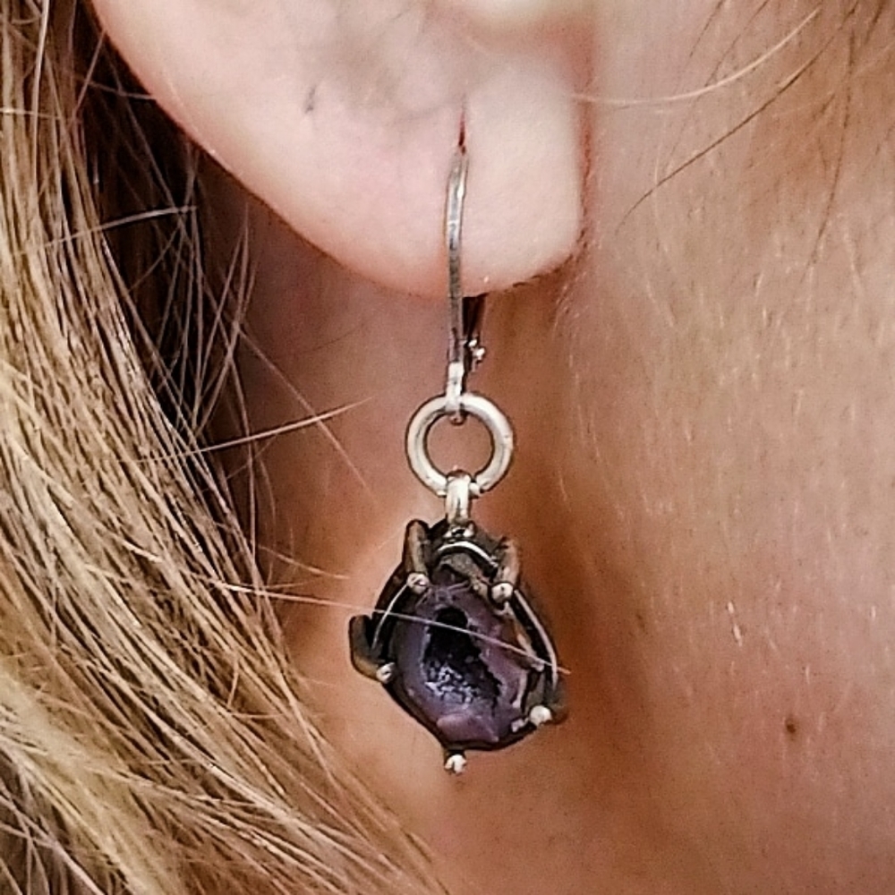 Purple Drusy silver earrings